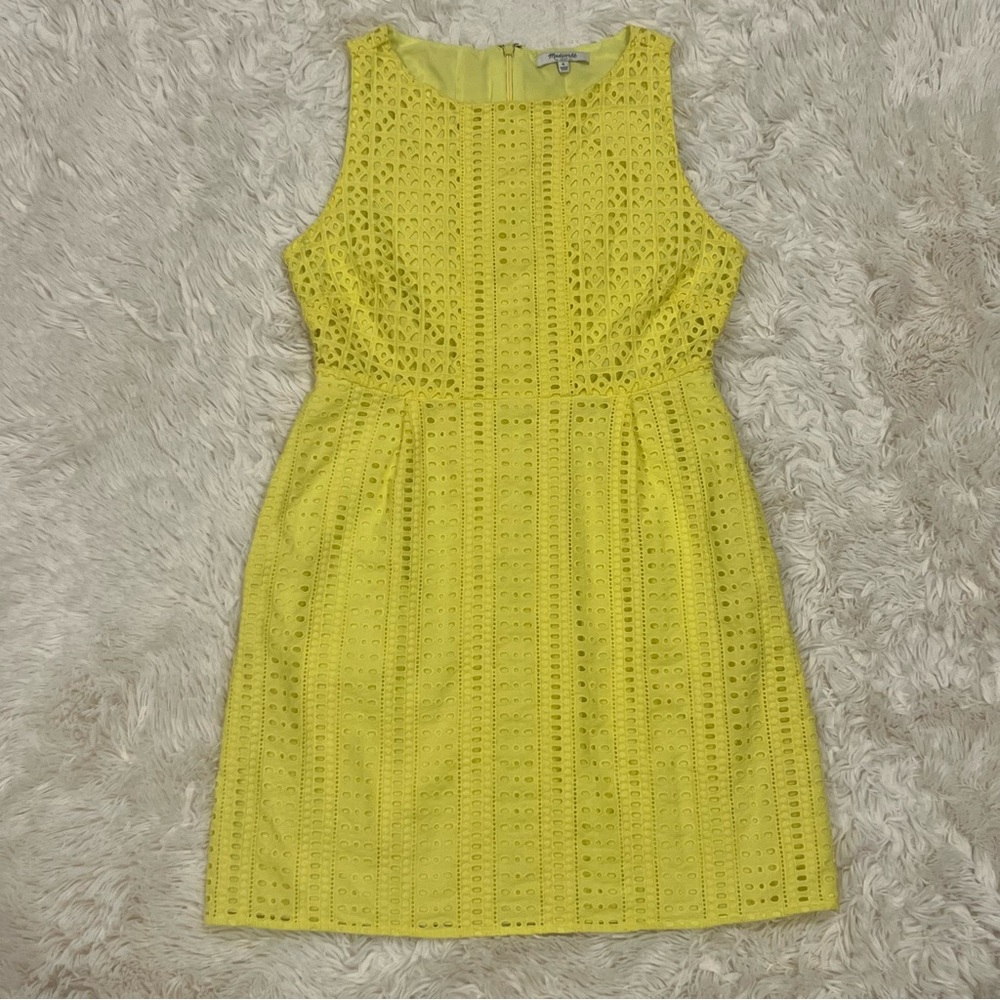 Madewell J. Crew Women’s Eyelet Lined Trail Lace Cotton Shift Dress Sz 6 Yellow - Picture 2 of 8